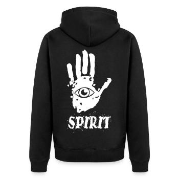 Yoga Handabdruck - Unisex Premium Bio Zip Hoodie - Schwarz - Hinten - Nico (187cm)