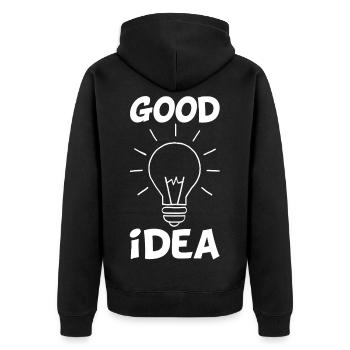 The Good Idea (white) - Unisex Premium Organic Zip Hoodie - black - Back - Nico (187cm)