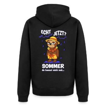 Faultiermotiv - Echt jetzt? Sommer, du kannst mich - Unisex Premium Bio Zip Hoodie - Schwarz - Hinten - Nico (187cm)