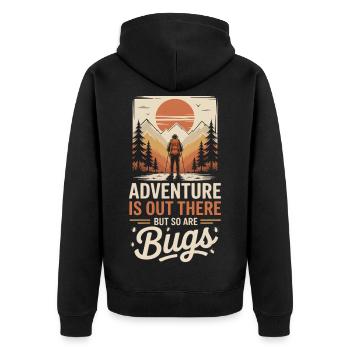 Bergabenteuer Wanderer im Sonnenuntergang - Unisex Premium Bio Zip Hoodie - Schwarz - Hinten - Nico (187cm)