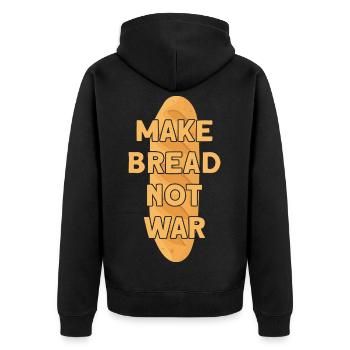 MAKE BREAD NOT WAR BROT - Unisex Premium Bio Zip Hoodie - Schwarz - Hinten - Nico (187cm)