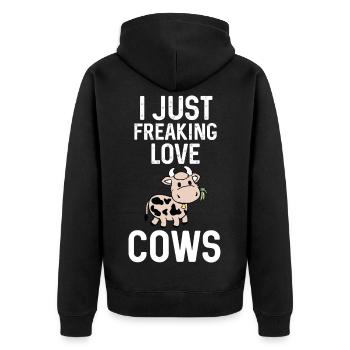 J’adore les dessins animés des vaches - Veste à capuche bio Premium Unisexe - noir - Dos - Nico (187cm)