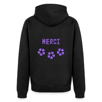 MERCI. THANKS. THANK YOU. ANNIVERSAIRE. NAISSANCE. - Veste à capuche bio Premium Unisexe - noir - Dos - Nico (187cm)