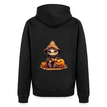 Chat d’Halloween avec capuche et citrouille - Veste à capuche bio Premium Unisexe - noir - Dos - Nico (187cm)