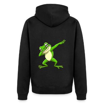 Cooler Frosch Dabbing Pose Trendig - Unisex Premium Bio Zip Hoodie - Schwarz - Hinten - Nico (187cm)