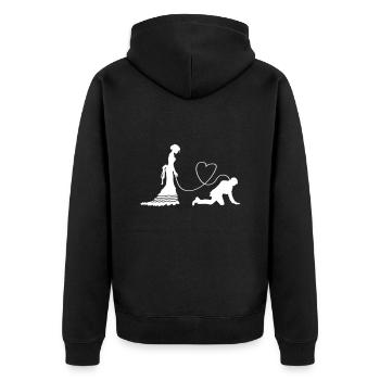 Hochzeit Brautpaar Herz Lustig - Unisex Premium Bio Zip Hoodie - Schwarz - Hinten - Nico (187cm)