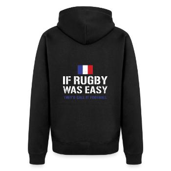 If Rugby Was Easy France Rugby - Unisex Premium Bio Zip Hoodie - Schwarz - Hinten - Nico (187cm)