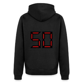 50. 50 JAHRE. 50-jähriges Jubiläum. GEBURTSTAG 50 JAHRE. - Unisex Premium Bio Zip Hoodie - Schwarz - Hinten - Nico (187cm)