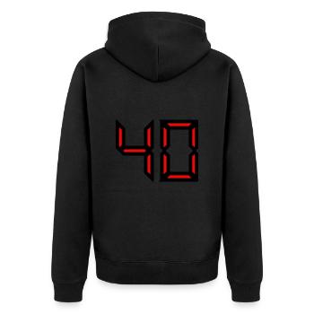 40. 40 JAHRE. 40-jähriges Jubiläum. GEBURTSTAG 40 JAHRE. - Unisex Premium Bio Zip Hoodie - Schwarz - Hinten - Nico (187cm)