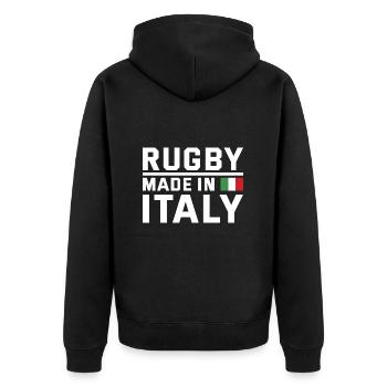 Rugby Made From Italy Rugby - Unisex Premium Bio Zip Hoodie - Schwarz - Hinten - Nico (187cm)
