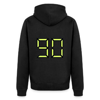 90 JAHRE. 90-JÄHRIGES JUBILÄUM. GEBURTSTAG 90 JAHRE. 90 - Unisex Premium Bio Zip Hoodie - Schwarz - Hinten - Nico (187cm)
