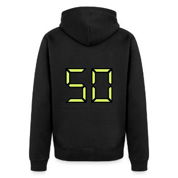 50. 50 JAHRE. 50-jähriges Jubiläum. GEBURTSTAG 50 JAHRE. - Unisex Premium Bio Zip Hoodie - Schwarz - Hinten - Nico (187cm)