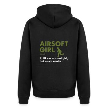 Sport Girl Definition Airsoft - Unisex Premium Bio Zip Hoodie - Schwarz - Hinten - Nico (187cm)
