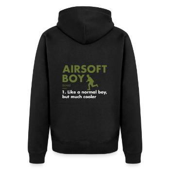Sport Boy Definition Airsoft - Unisex Premium Bio Zip Hoodie - Schwarz - Hinten - Nico (187cm)