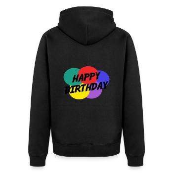 ALLES GUTE ZUM GEBURTSTAG. ALLES GUTE ZUM GEBURTSTAG. JAHRESTAG. - Unisex Premium Bio Zip Hoodie - Schwarz - Hinten - Nico (187cm)