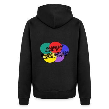 ALLES GUTE ZUM GEBURTSTAG. ALLES GUTE ZUM GEBURTSTAG. JAHRESTAG. - Unisex Premium Bio Zip Hoodie - Schwarz - Hinten - Nico (187cm)