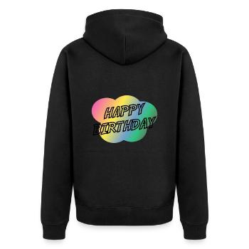 ALLES GUTE ZUM GEBURTSTAG. ALLES GUTE ZUM GEBURTSTAG. JAHRESTAG. - Unisex Premium Bio Zip Hoodie - Schwarz - Hinten - Nico (187cm)