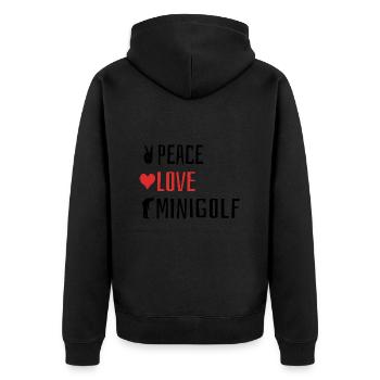 Peace Love Minigolf - Herz - Unisex Premium Bio Zip Hoodie - Schwarz - Hinten - Nico (187cm)