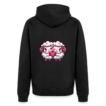 Schaf Paar Liebe Valentinstag - Unisex Premium Bio Zip Hoodie - Schwarz - Hinten - Nico (187cm)