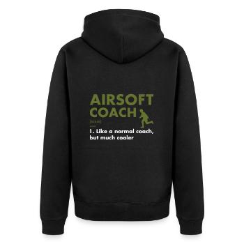 Sport Coach Definition Airsoft - Unisex Premium Bio Zip Hoodie - Schwarz - Hinten - Nico (187cm)