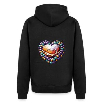 Herz aus Zuckerperlen mit Gebäck - Unisex Premium Bio Zip Hoodie - Schwarz - Hinten - Nico (187cm)