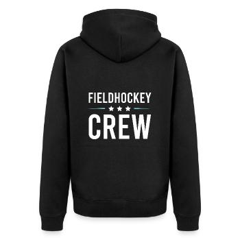 Fieldhockey Crew - Unisex Premium Bio Zip Hoodie - Schwarz - Hinten - Nico (187cm)