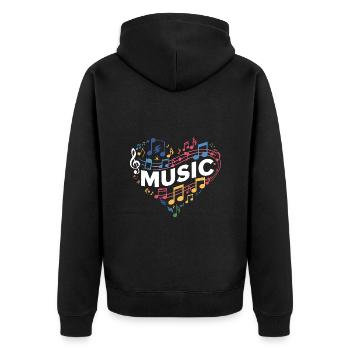 Herz und Musik musizieren mit Herz - Unisex Premium Bio Zip Hoodie - Schwarz - Hinten - Nico (187cm)