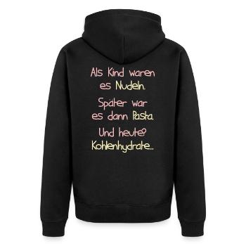 Nudel Nudeln Pasta Spaghetti Kohlenhydrate Spruch - Unisex Premium Bio Zip Hoodie - Schwarz - Hinten - Nico (187cm)