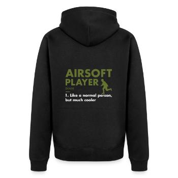Sport Player Definition Airsoft - Unisex Premium Organic Zip Hoodie - black - Back - Nico (187cm)