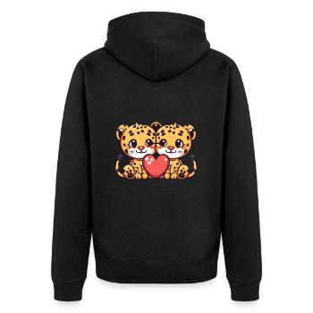 Leopard Paar Liebe Valentinstag - Unisex Premium Bio Zip Hoodie - Schwarz - Hinten - Nico (187cm)