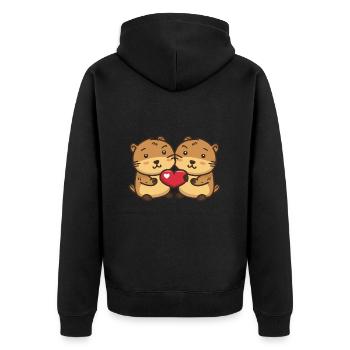 Biber Paar Liebe Valentinstag - Unisex Premium Bio Zip Hoodie - Schwarz - Hinten - Nico (187cm)