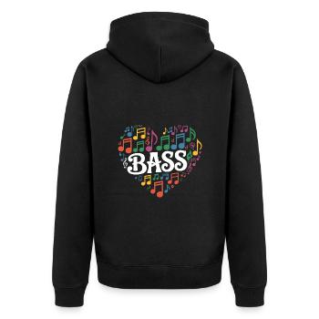 Herz und Bass. Herz aus Musiknoten und Bass - Unisex Premium Bio Zip Hoodie - Schwarz - Hinten - Nico (187cm)