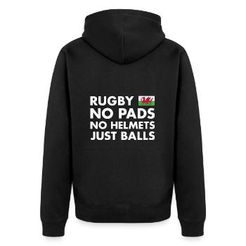Rugby No Pads No Helmets Just Balls Wales Rugby - Unisex Premium Organic Zip Hoodie - black - Back - Nico (187cm)