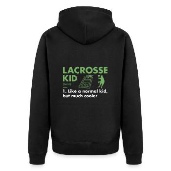 Sport Kid Definition Lacrosse - Unisex Premium Bio Zip Hoodie - Schwarz - Hinten - Nico (187cm)