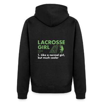 Sport Girl Definition Lacrosse - Unisex Premium Bio Zip Hoodie - Schwarz - Hinten - Nico (187cm)
