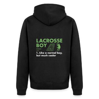 Sport Boy Definition Lacrosse - Unisex Premium Bio Zip Hoodie - Schwarz - Hinten - Nico (187cm)