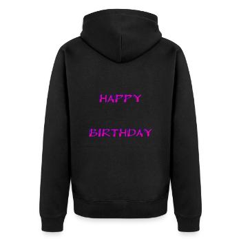 ALLES GUTE ZUM GEBURTSTAG. ALLES GUTE ZUM GEBURTSTAG. JAHRESTAG. - Unisex Premium Bio Zip Hoodie - Schwarz - Hinten - Nico (187cm)