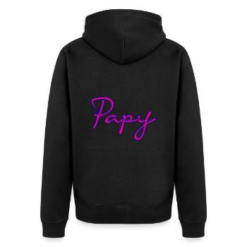 PAPY. FÊTE DES PÈRES. BONNE FÊTE PAPY. JE T'AIME. - Veste à capuche bio Premium Unisexe - noir - Dos - Nico (187cm)