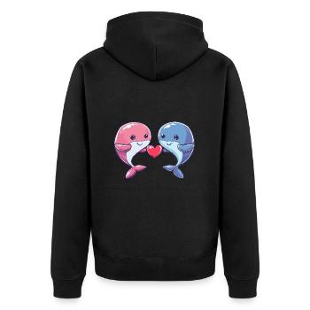 Wal Paar Liebe Valentinstag - Unisex Premium Bio Zip Hoodie - Schwarz - Hinten - Nico (187cm)