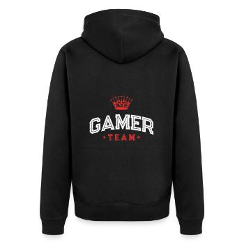 Gamer Team - Unisex Premium Bio Zip Hoodie - Schwarz - Hinten - Nico (187cm)
