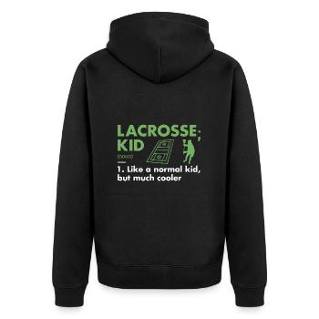 Sport Kid Definition Lacrosse - Unisex Premium Bio Zip Hoodie - Schwarz - Hinten - Nico (187cm)