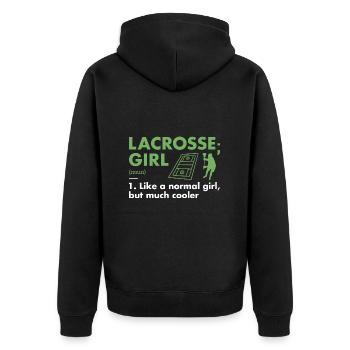 Sport Girl Definition Lacrosse - Unisex Premium Bio Zip Hoodie - Schwarz - Hinten - Nico (187cm)