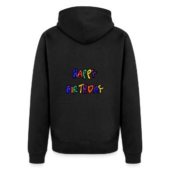 ALLES GUTE ZUM GEBURTSTAG. ALLES GUTE ZUM GEBURTSTAG. JAHRESTAG. - Unisex Premium Bio Zip Hoodie - Schwarz - Hinten - Nico (187cm)