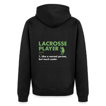 Sport Player Definition Lacrosse - Unisex Premium Bio Zip Hoodie - Schwarz - Hinten - Nico (187cm)