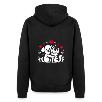 Friendship Dog and Cat Friends Forever - Unisex Premium Organic Zip Hoodie - black - Back - Nico (187cm)