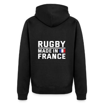 Rugby Made In France France Rugby - Unisex Premium Bio Zip Hoodie - Schwarz - Hinten - Nico (187cm)