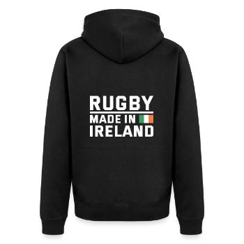 Rugby Made In Ireland Rugby - Unisex Premium Organic Zip Hoodie - black - Back - Nico (187cm)