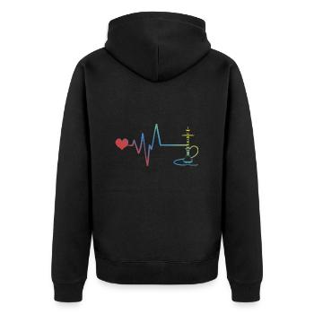 Bong Smoking Pipe Pulse Heartbeat - Unisex Premium Organic Zip Hoodie - black - Back - Nico (187cm)