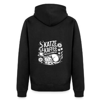 Katze und Kaffee ist alles was ich brauche - Unisex Premium Bio Zip Hoodie - Schwarz - Hinten - Nico (187cm)