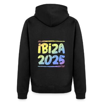 Ibiza 2025 Colorful - Unisex Premium Organic Zip Hoodie - black - Back - Nico (187cm)